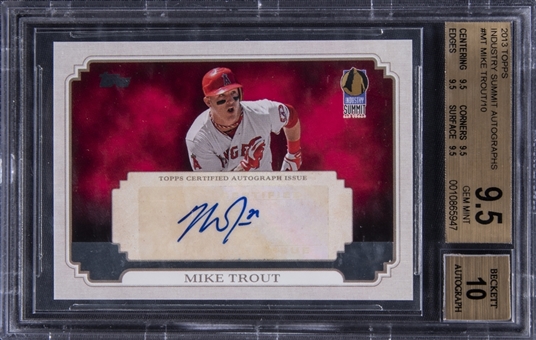 2013 Topps "Industry Summit Autographs" #MT Mike Trout Signed Card (#3/10) - BGS GEM MT 9.5/BGS 10